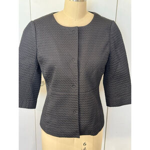 Women's Ann Taylor Black Quilted Blazer peplum 3/4 sleeve Jacket Size 8